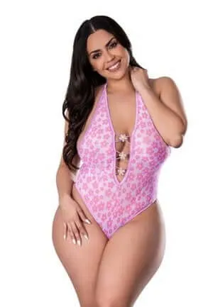 Exposed by Magic Silk Daisy Teddy 2XL Blacklight Reactive Print Plunge Neckline Snap Crotch Magic Silk Lingerie Vibrators