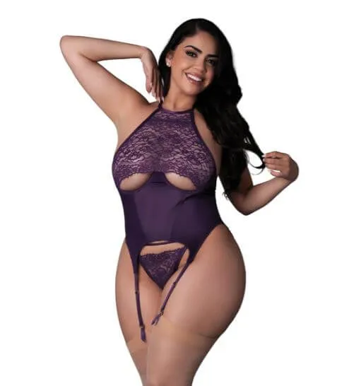 Female Sex Toys Magic Silk Lingerie BASQUE SPLIT PANTY PLUM 2XL
