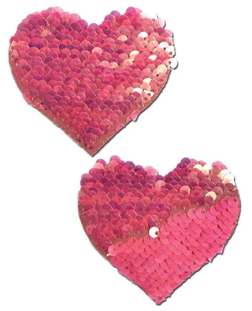 Vibrators Pastease Pastease Hot Pink and Matte Pink Color Changing Sequin Hearts Nipple Pasties