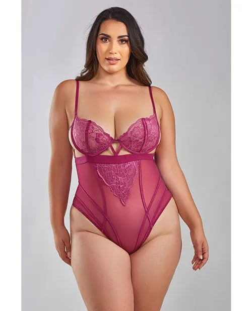 iCollection Lingerie Couples Quinn Cross Dyed Galloon Lace Mesh Teddy Wine