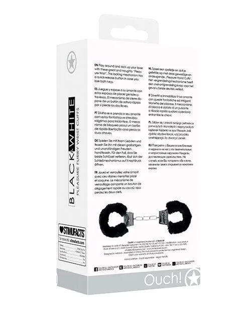 Shots Ouch Black White Beginners Furry Hand Cuffs Black Shots America Anal