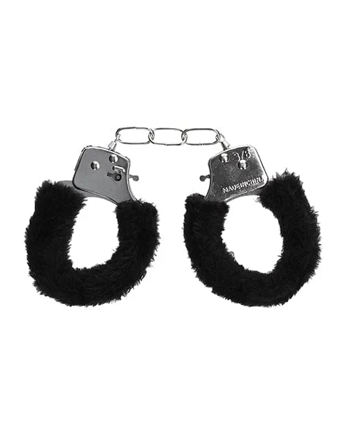 Shots Ouch Black White Beginners Furry Hand Cuffs Black Shots America Anal
