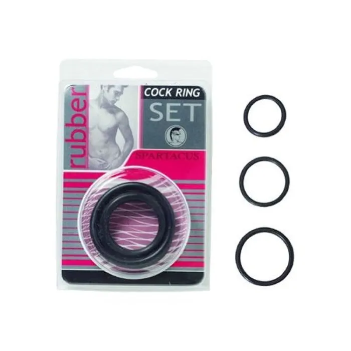 Spartacus Male Sex Toys Rubber Cock Ring Set Black