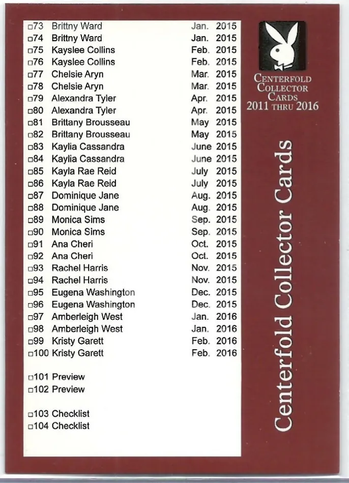 Dans Cards Playboy Centerfold Update 7 20122016 Checklist 2 104 Vibrators