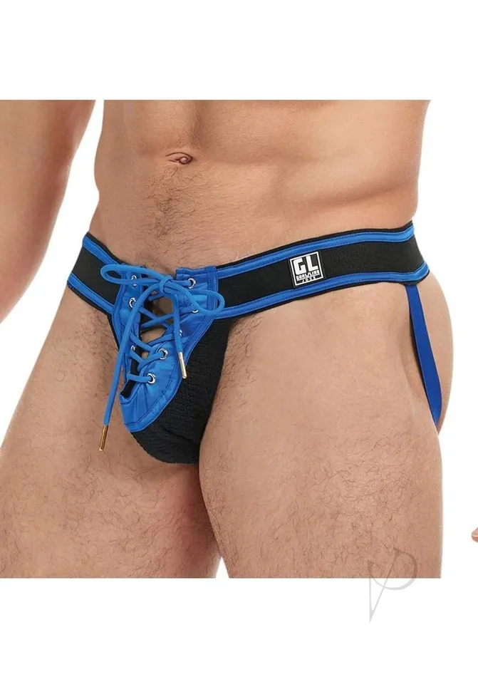 Goal Line Goal Line Lace Up Jockstrap Lxl Blu Male Sex Toys