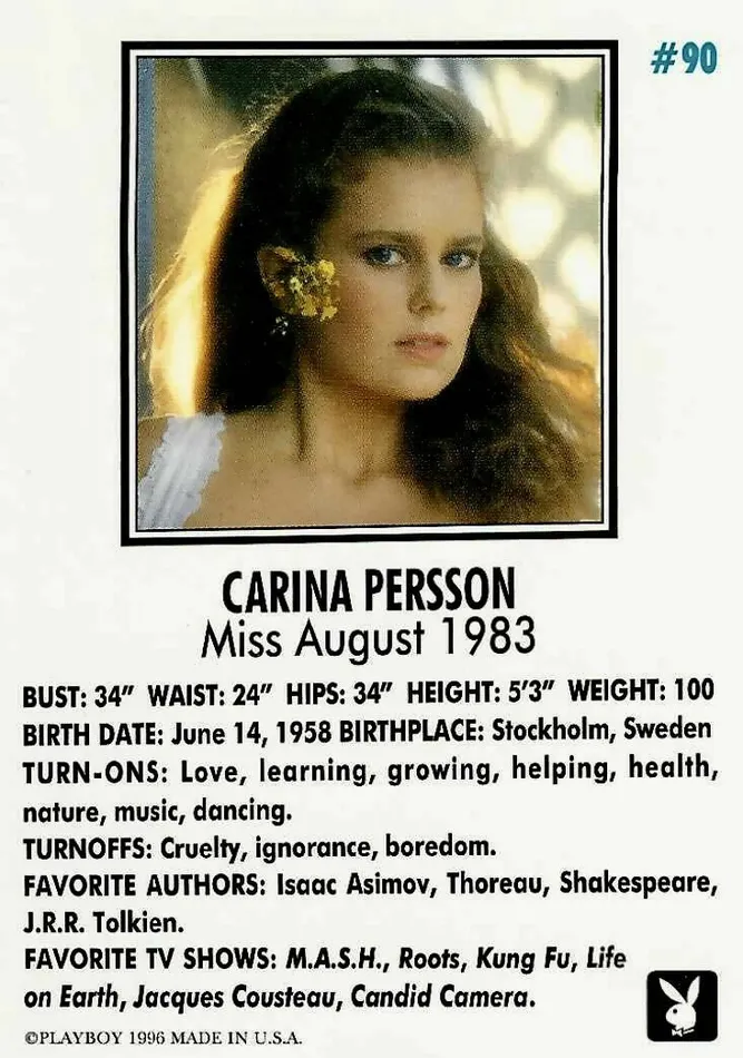 Greenthunderbirds Cards Playboy August Edition 90 Carina Persson Couples
