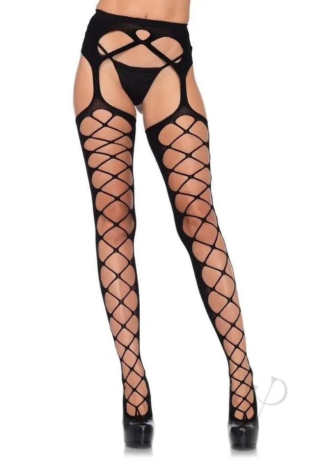 Leg Avenue Vibrators Diamond Net Stocking Wgarterbelt Os Blk