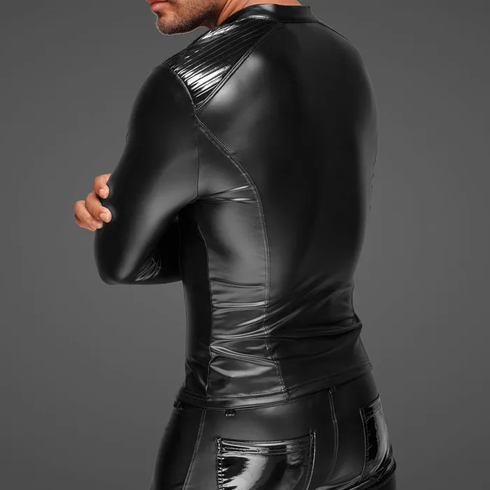 Noir Handmade Powerwetlook Jacket With Pleated PVC Epaulettes Noir Handmade Male Sex Toys
