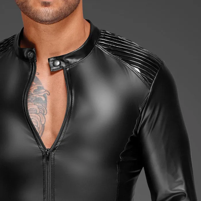 Noir Handmade Powerwetlook Jacket With Pleated PVC Epaulettes Noir Handmade Male Sex Toys