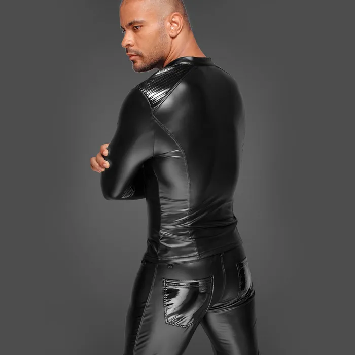 Noir Handmade Powerwetlook Jacket With Pleated PVC Epaulettes Noir Handmade Male Sex Toys