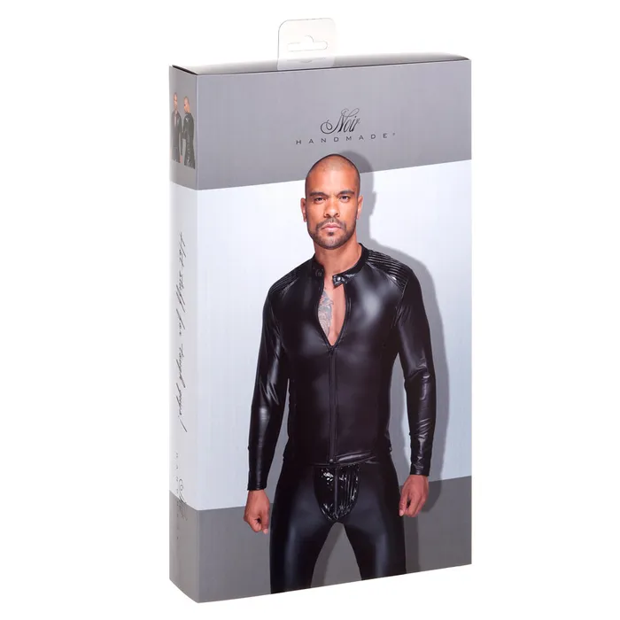 Noir Handmade Powerwetlook Jacket With Pleated PVC Epaulettes Noir Handmade Male Sex Toys