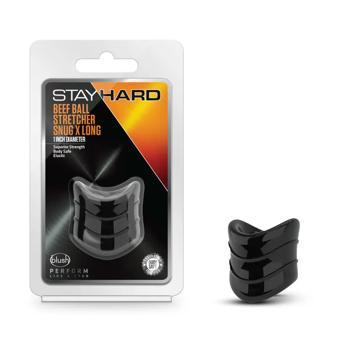 Anal Blush Novelties Stay Hard Beef Ball Stretcher Snug X Long 1 Inch Diameter Black