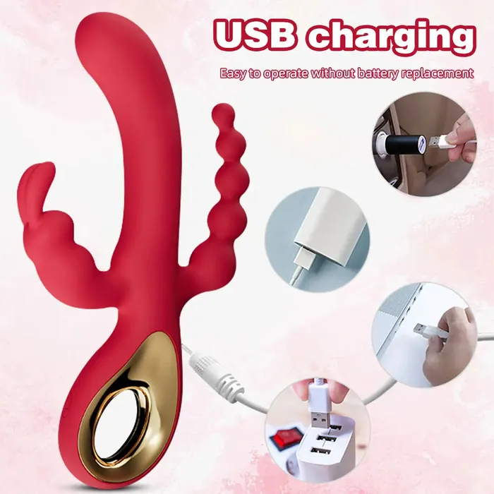 Anal Domlust Rabbit G Spot Vibrator Anal Beads Butt Plug 3in1 Female Sex Toys