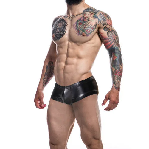 C4M Booty Shorts Black Leatherette Medium Cut 4 Men Mens Underwear C4M Booty Shorts Black Leatherette Medium Cut 4 Men Mens Underwear