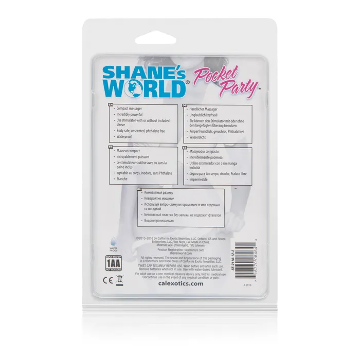 CalExotics Vibrators Shanes World Pocket Party Blue Compact Massager with Removable Flickering Bunny Sleeve
