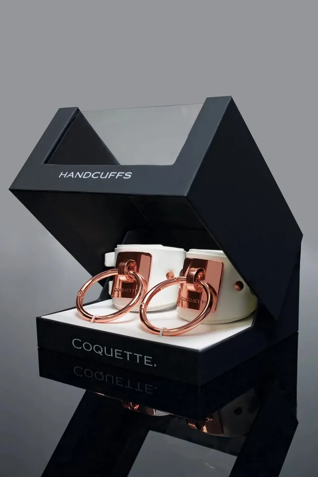 Coquette Couples Sex Slave Shackles Bondage Wrist Cuffs Coquette Pleasure Collection Cuffs White