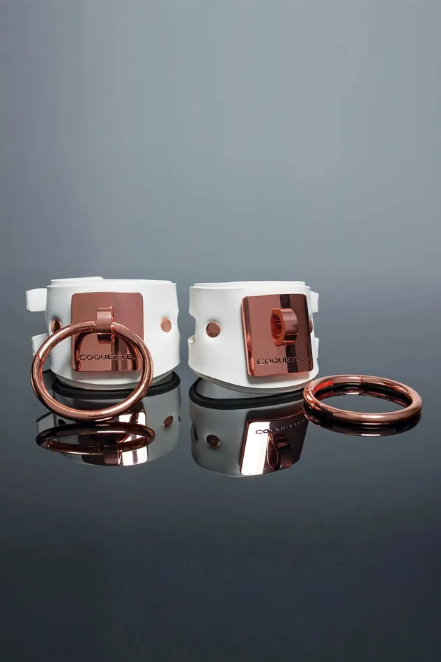 Coquette Couples Sex Slave Shackles Bondage Wrist Cuffs Coquette Pleasure Collection Cuffs White