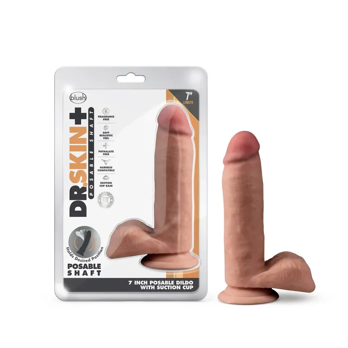 Dr Skin Plus 7 Inch Posable Dildo With Balls Mocha Blush Novelties Dildos