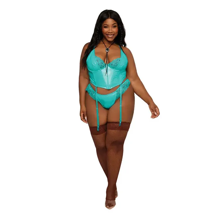 Dreamgirl Stretch Vinyl and Lace Bustier and Gstring Set Ocean 3XL Dreamgirl International Dildos Dreamgirl Stretch Vinyl and Lace Bustier and Gstring Set Ocean 3XL Dreamgirl International Dildos
