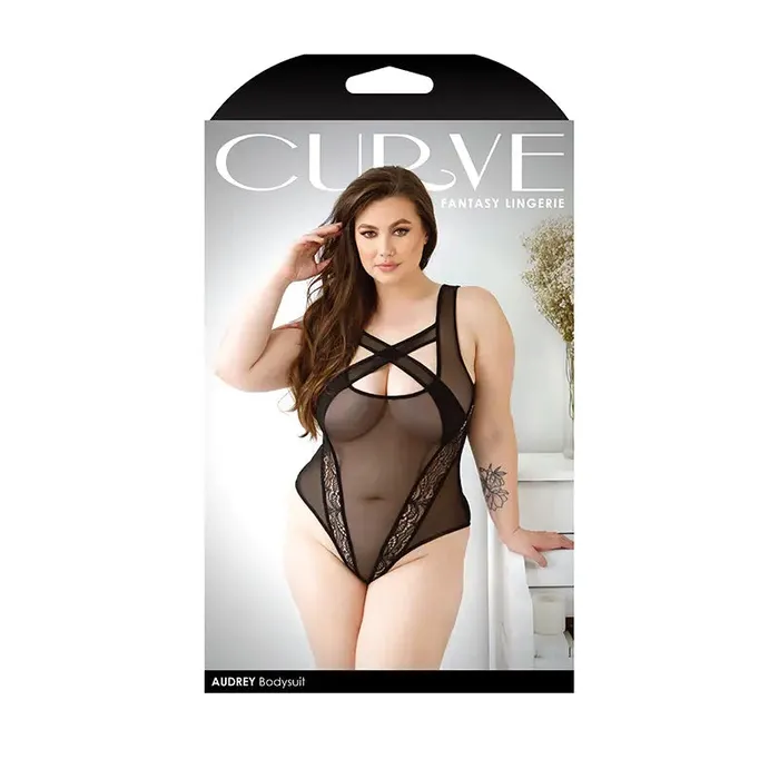 Fantasy Lingerie Anal Fantasy Lingerie Curve Audrey CrissCross Mesh Bodysuit Black XL2XL