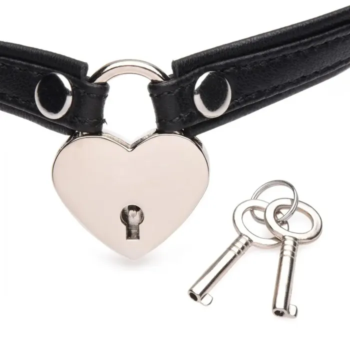 Female Sex Toys Heart Lock Leather Bondage Choker with Lock and Key BDSM Collar XR Brands