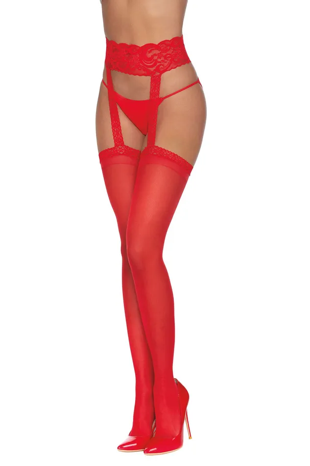 Pantyhose With Garters One Size Red Dreamgirl Male Sex Toys