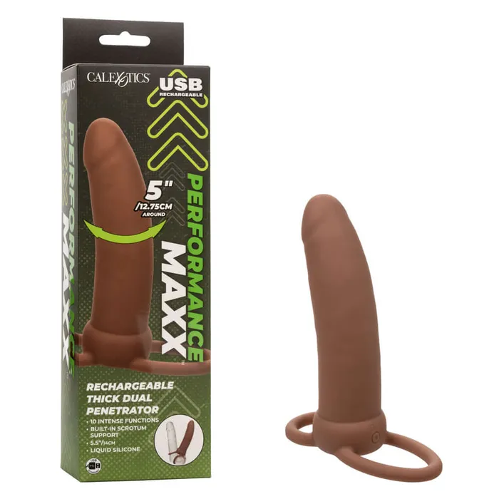 Performance Maxx Rechargeable Thick Dual Penetrator Brown CalExotics Female Sex Toys Performance Maxx Rechargeable Thick Dual Penetrator Brown CalExotics Female Sex Toys