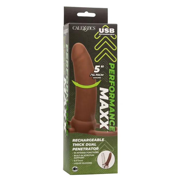Performance Maxx Rechargeable Thick Dual Penetrator Brown CalExotics Female Sex Toys Performance Maxx Rechargeable Thick Dual Penetrator Brown CalExotics Female Sex Toys