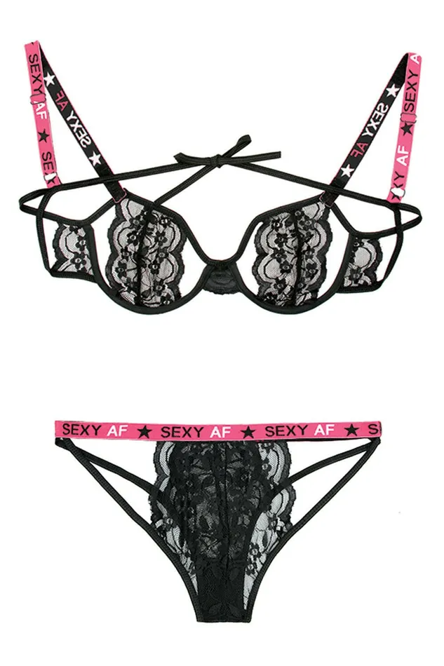 Sexy Af Cutout Bra Panty Set Pinkblack Ml Fantasy Lingerie Anal