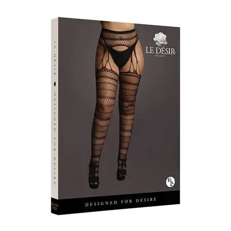 Shots America LLC Le Desir Suspender Striped Pantyhose Black Queen Size Anal