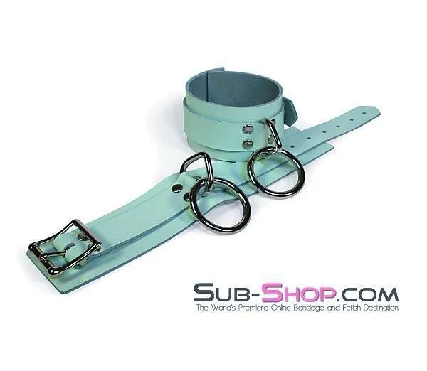 0989A I Like It Rough Retro Mint Green Leather Bondage Wrist Cuffs Autumn Restraints