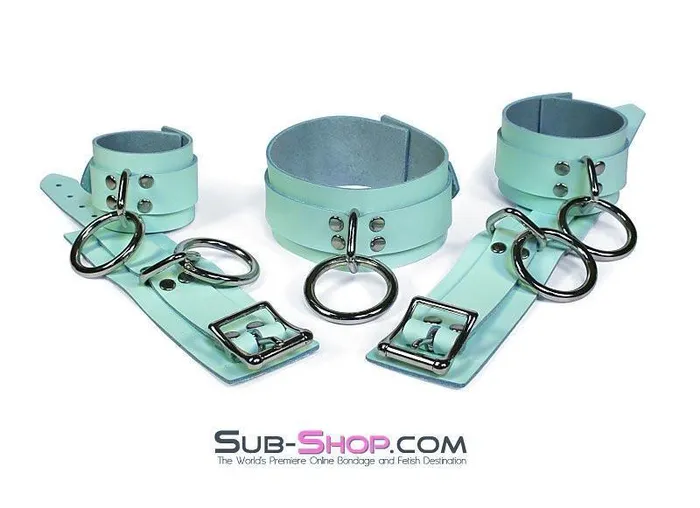 0989A I Like It Rough Retro Mint Green Leather Bondage Wrist Cuffs Autumn Restraints