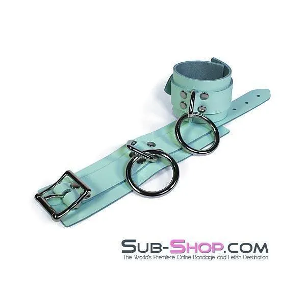 0989A I Like It Rough Retro Mint Green Leather Bondage Wrist Cuffs Autumn Restraints