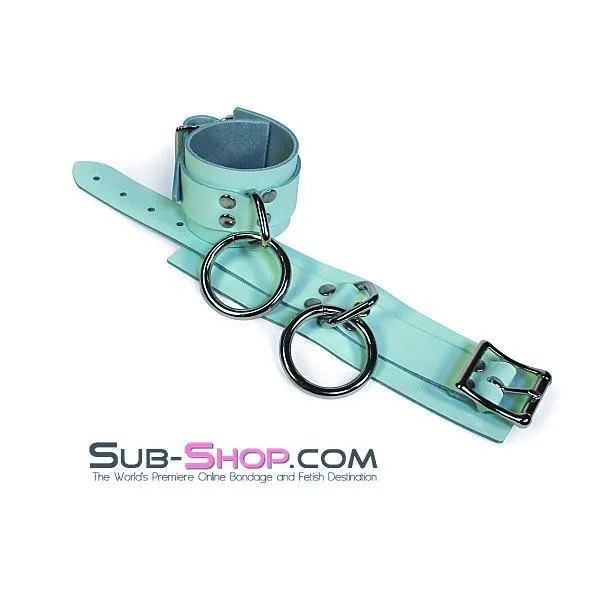 0989A I Like It Rough Retro Mint Green Leather Bondage Wrist Cuffs Autumn Restraints