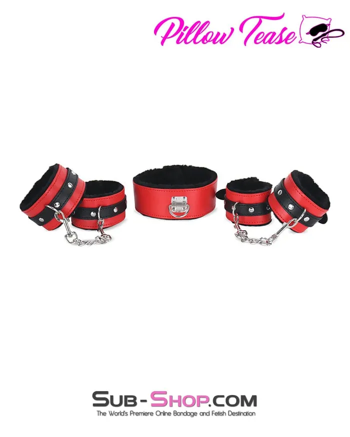 2334M Black and Red Bondage Cuffs Collar Leash Gag Rope Whip and Blindfold Kit 10 Pcs Moonwell Restraints