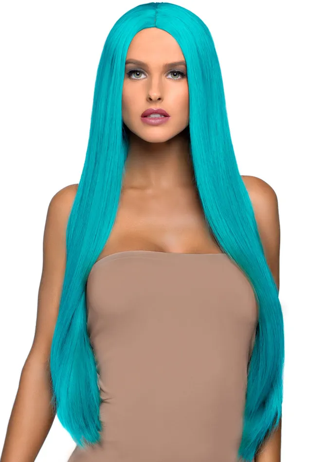 Anal 33 Inch Long Straight Center Part Wig Turquoise Leg Avenue