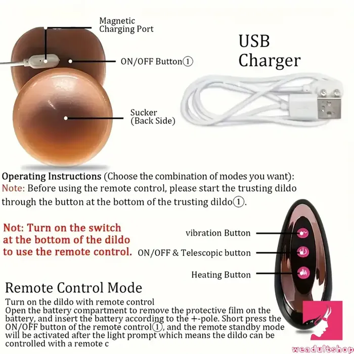 Female Sex Toys Weadultshop 9in Ebony 4in1 Heating Thrusting Vibrating Rotation Remote Auto Dildo