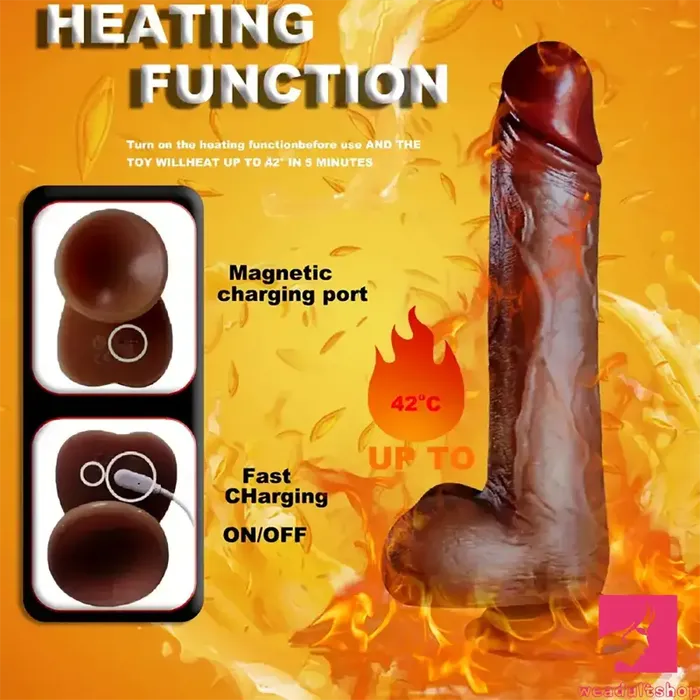 Female Sex Toys Weadultshop 9in Ebony 4in1 Heating Thrusting Vibrating Rotation Remote Auto Dildo