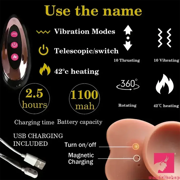 Female Sex Toys Weadultshop 9in Ebony 4in1 Heating Thrusting Vibrating Rotation Remote Auto Dildo