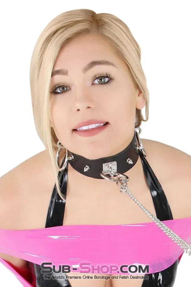 Idea Male Sex Toys 0238DL Locking Studded 3 Ring Slave Collar with Leash Combo