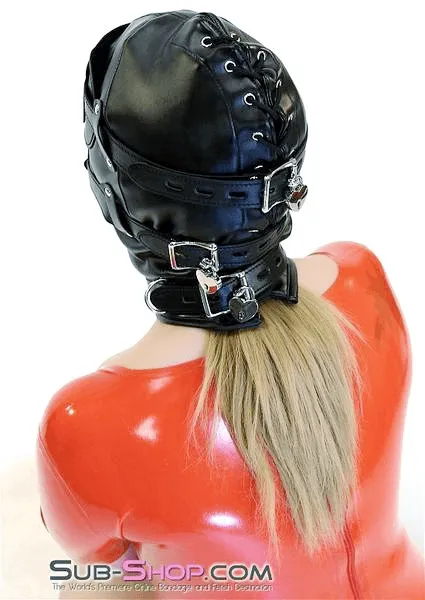 Male Sex Toys 0194SMSIS Total Lockdown Full Locking Sissy BDSM Mistress for Hire Hood with Removable Blindfold Penis Gag Idea
