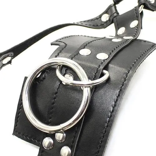 Male Sex Toys 6163M Head Trainer Panel Gag Trainer Ball Gag with Lead Ring Moonwell