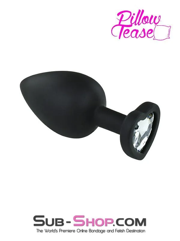Moonwell Anal 6950M Dark Heart Large Black Silicone Butt Plug with Heart Shaped Crystal LAST CHANCE Final Closeout