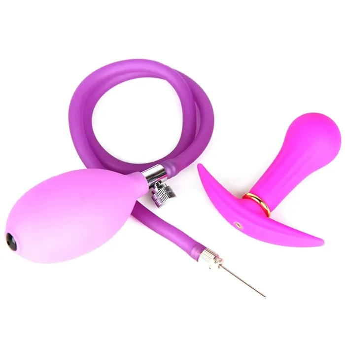 Moonwell Male Sex Toys 7923M Vibro Ball Silicone Inflatable Butt Plug with Removable Pump Hose
