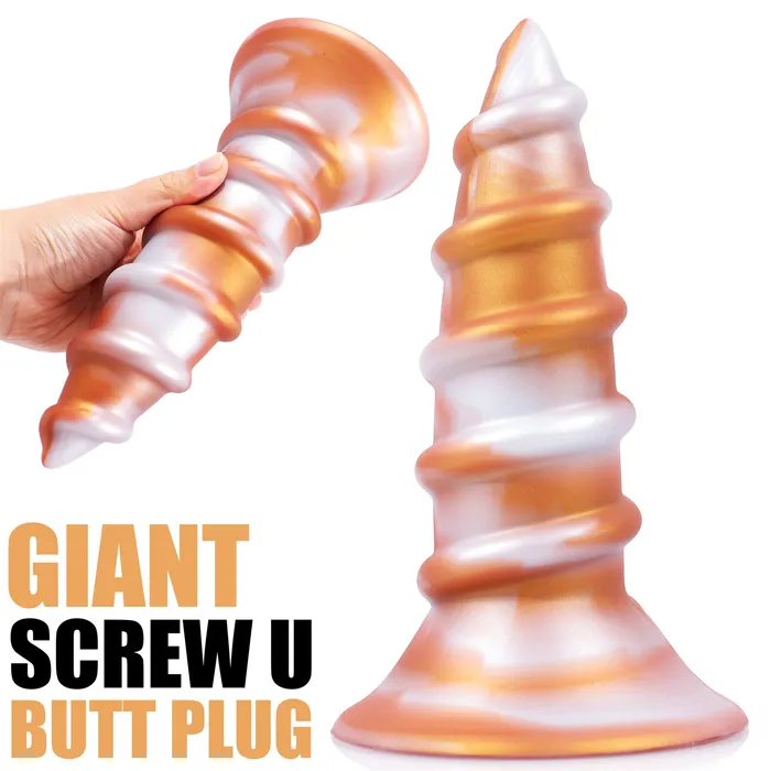Anal Lurevibe AIMITEX Gold Silicone Screw Super Thick Penis Butt Plug Anal Sex Toy
