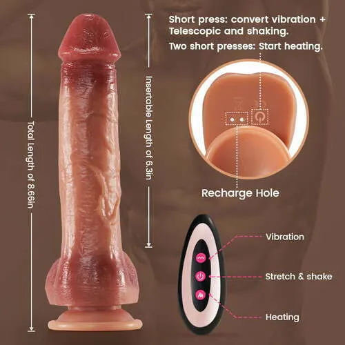 Female Sex Toys Lurevibe Lurevibe 9 Vibrating 3 Thrusting Swing Intelligent Heating Realistic Dildo Vibrator 63 Inch