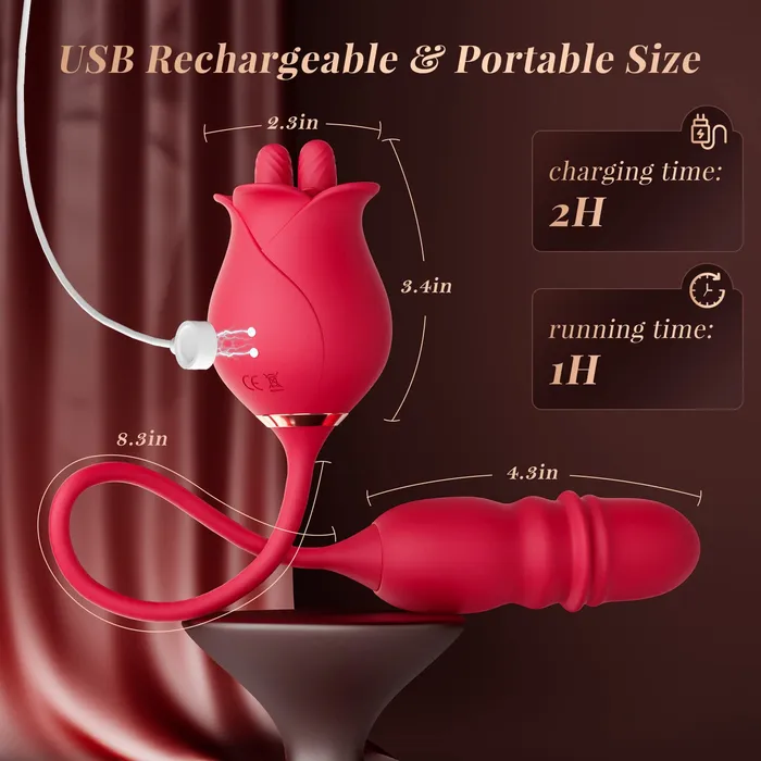 Female Sex Toys Lurevibe Rose Romeo 3in1 Dual Tongue Rose Adult Toys Vibrators with 10 Licking 10 Thrust Clitoral Nipple Anal G Spot Vibrator lurevibe