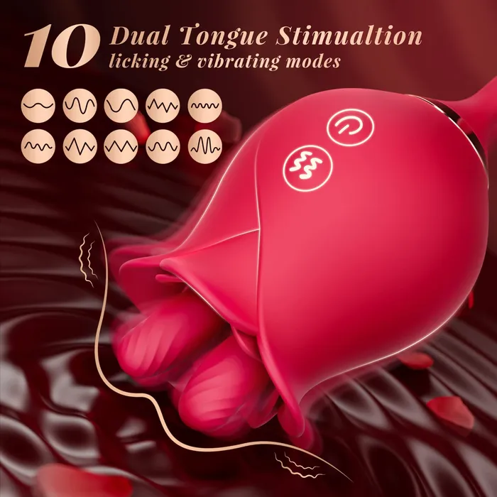 Female Sex Toys Lurevibe Rose Romeo 3in1 Dual Tongue Rose Adult Toys Vibrators with 10 Licking 10 Thrust Clitoral Nipple Anal G Spot Vibrator lurevibe