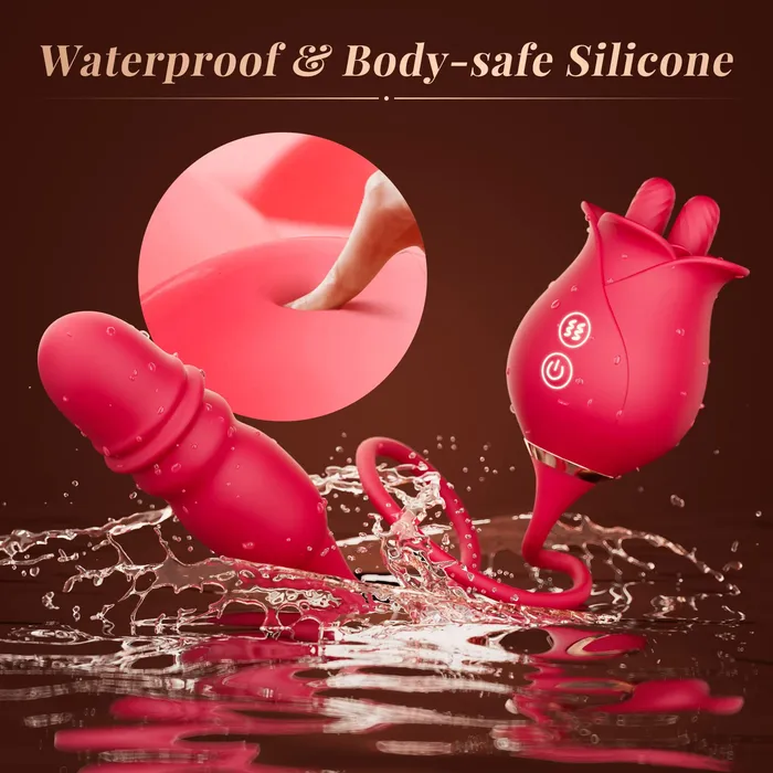 Female Sex Toys Lurevibe Rose Romeo 3in1 Dual Tongue Rose Adult Toys Vibrators with 10 Licking 10 Thrust Clitoral Nipple Anal G Spot Vibrator lurevibe