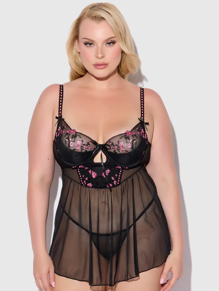 Fredericks of Hollywood Vibrators Harlow Embroidered Mesh Elastic Longline Babydoll Fredericks of Hollywood Vibrators Harlow Embroidered Mesh Elastic Longline Babydoll